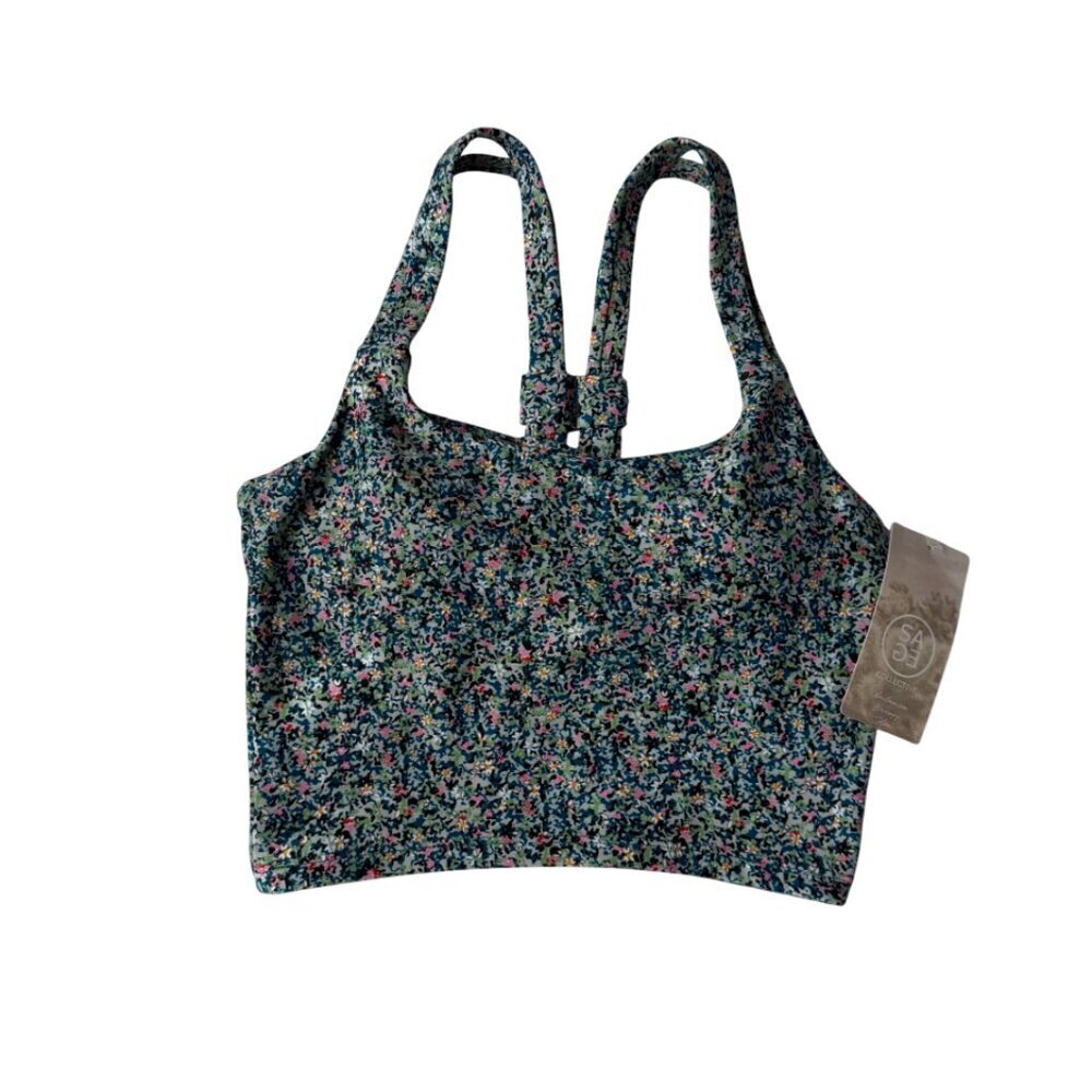 Floral sports top with support – comfortable and modern. Size S. Made in Jordan.